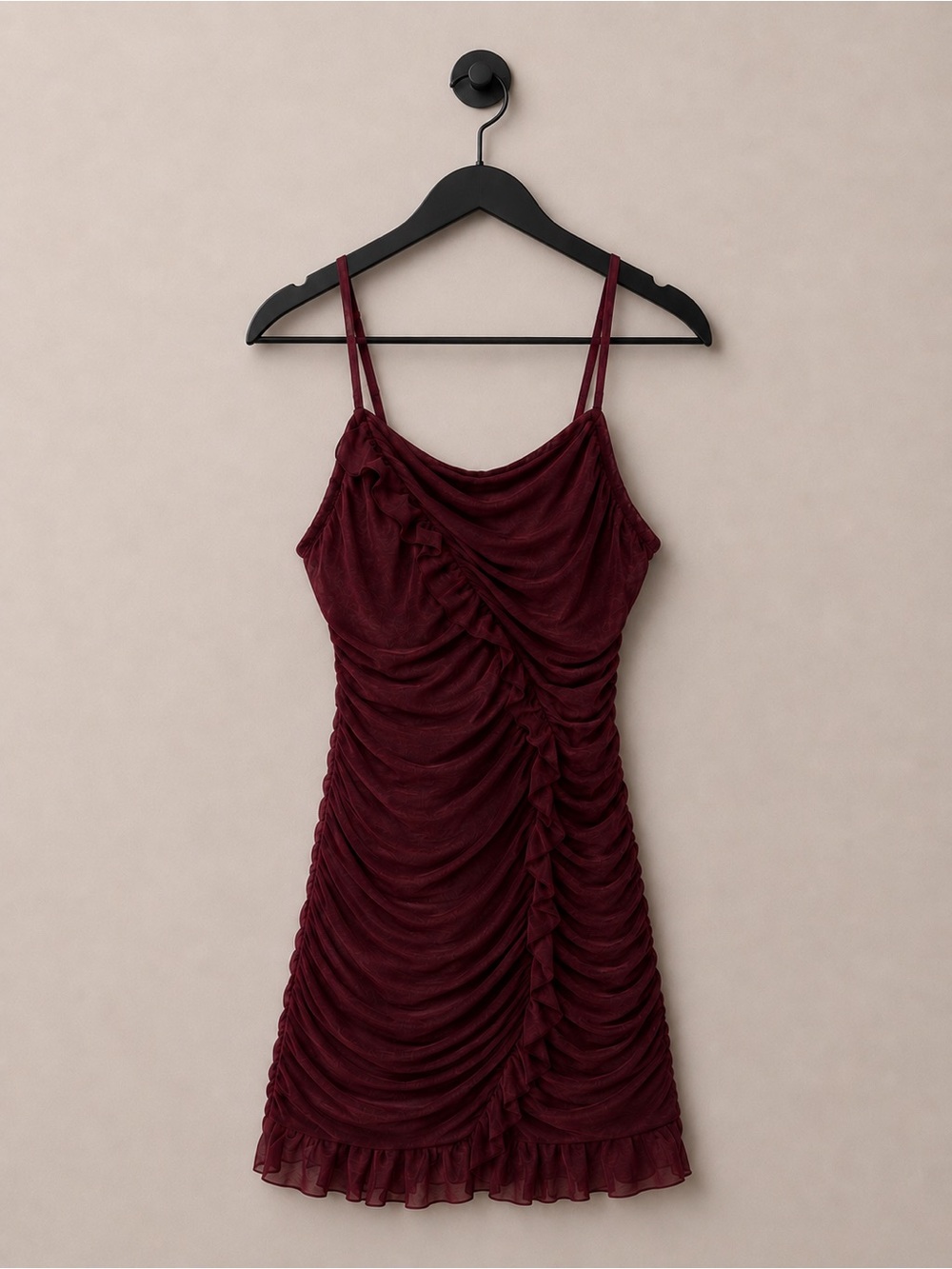 Wild Fable Burgundy Ruched Mesh Mini Dress NWT Womens Large Y2K Removable Straps